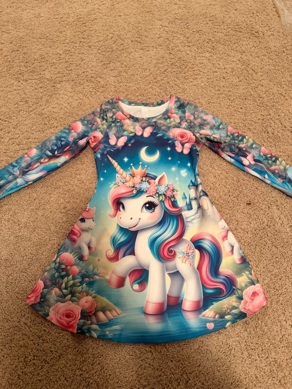 Unicorn Fantasy Long Sleeve Dress - Pink, Blue, White